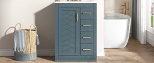 English Elm 24" Bathroom Vanity With Ceramic Sink - Stylish Blue Cabinet, Soft-Close Drawers & Modern Elegance N710P341038C