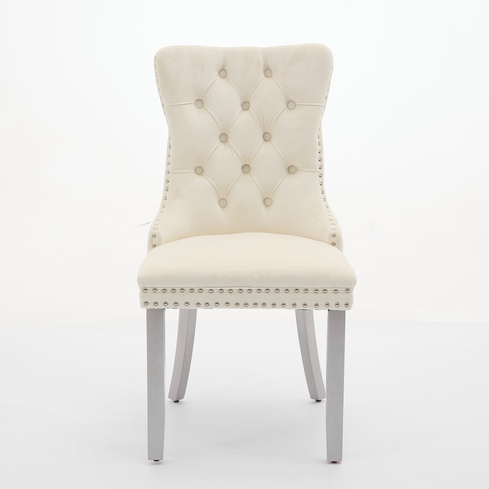 English Elm A&a Furniture Nikki Velvet Wingback Dining Chairs Tufted Nailhead Set of Two W1143P179489
