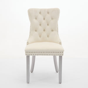 English Elm A&a Furniture Nikki Velvet Wingback Dining Chairs Tufted Nailhead Set of Two W1143P179489