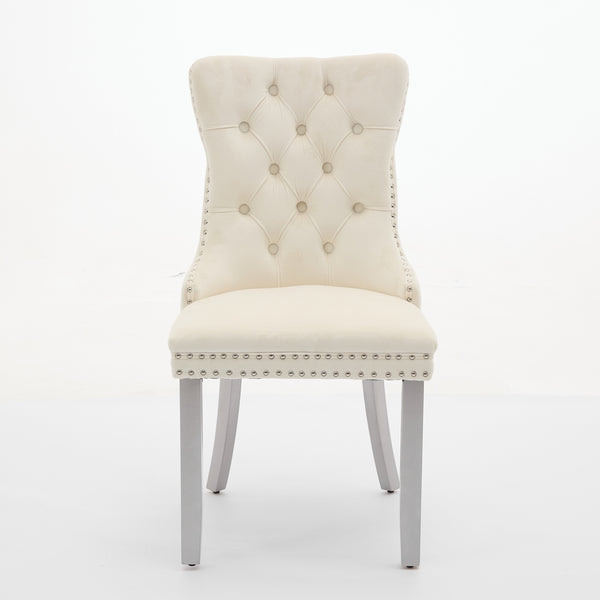 English Elm A&a Furniture Nikki Velvet Wingback Dining Chairs Tufted Nailhead Set of Two W1143P179489