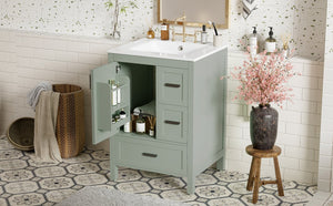 English Elm Modern 24 Inch Bathroom Vanity Solid Wood Cabinet with Ceramic Sink and Soft Close Storage Green N729P292859F