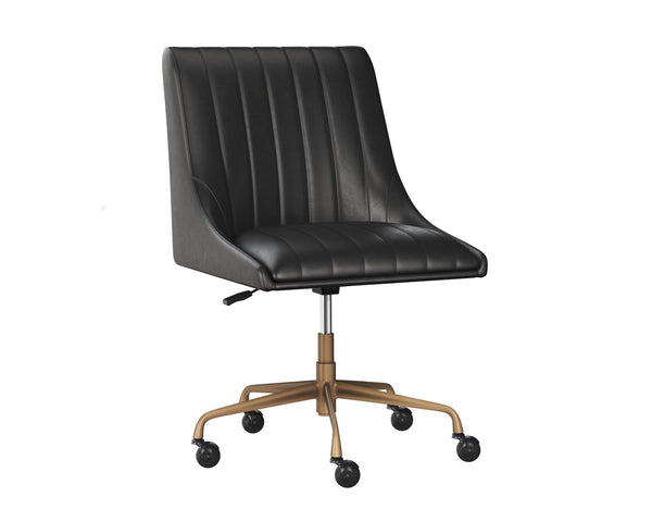 Sunpan HALDEN Office Chair - Retro-Modern Faux Leather Design with Rustic Bronze Frame for Dining Spaces Black 112252
