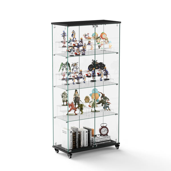 English Elm 4 Tier Glass Display Cabinet - Secure Double Door Showcase With 6 Acrylic Shelves For Modern Spaces W1668P241906