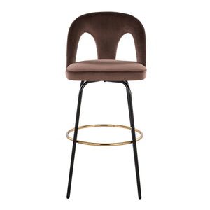 English Elm Fixed-height Swivel Barstools with Gold Footrest Black Frame White Upholstery Set Espresso B202S01884