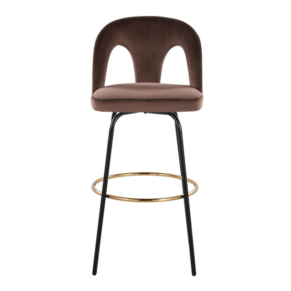 English Elm Fixed-height Swivel Barstools with Gold Footrest Black Frame White Upholstery Set Espresso B202S01884