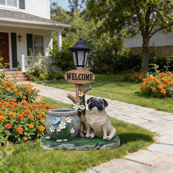 English Elm Schnauzer Solar Led Resin Planter Statue Outdoor Garden Accent for Patio Decor W5398P464252