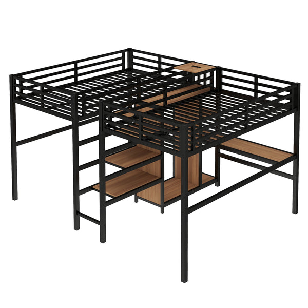 English Elm Twin Metal Loft Bed with Study Desk Wardrobe Shelving and Outlet for Kids Rooms Natural Wood W1580S00372
