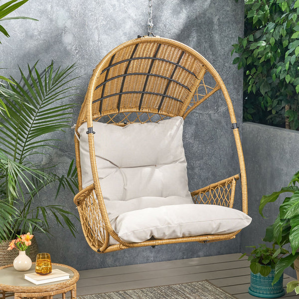 English Elm Christopher Knight Home® - Malia Wicker Hanging Chair With Plush Cushion - Stylish Indoor/Outdoor Seating For Relaxation & Comfort 67677.00LBGE