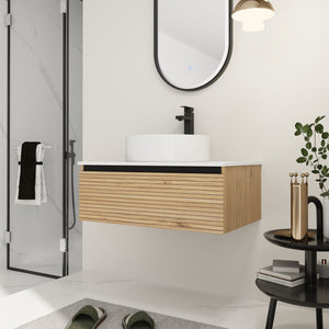 English Elm 30'' Floating Bathroom Vanity with Ceramic Vessel Sink and Soft Close Drawer W999S00359