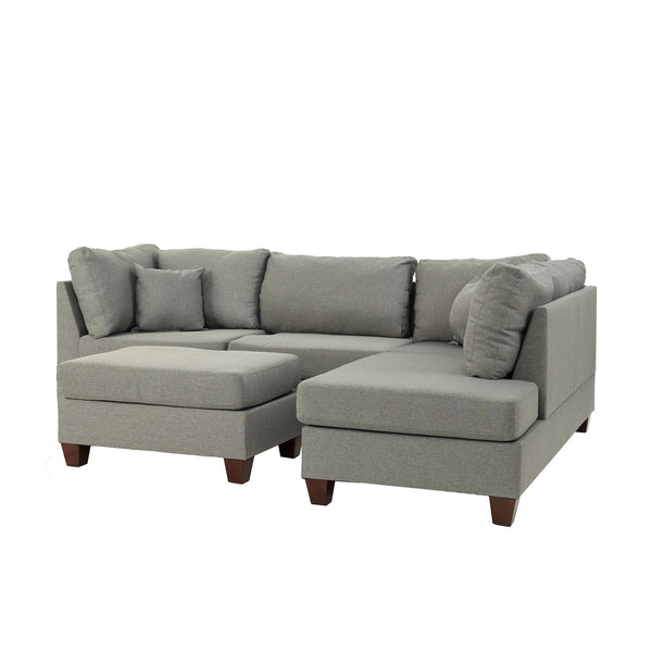 English Elm Reversible Polyfiber Sectional with Cocktail Ottoman Pillow Back Linen Look Sofa Set B016S00003