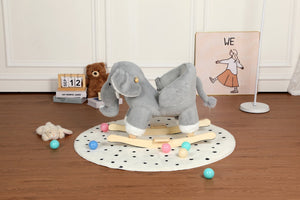English Elm Kids Elephant Plush Rocking Toy with Sound Button Safety Belt and Sturdy Steel Frame W3723P374146