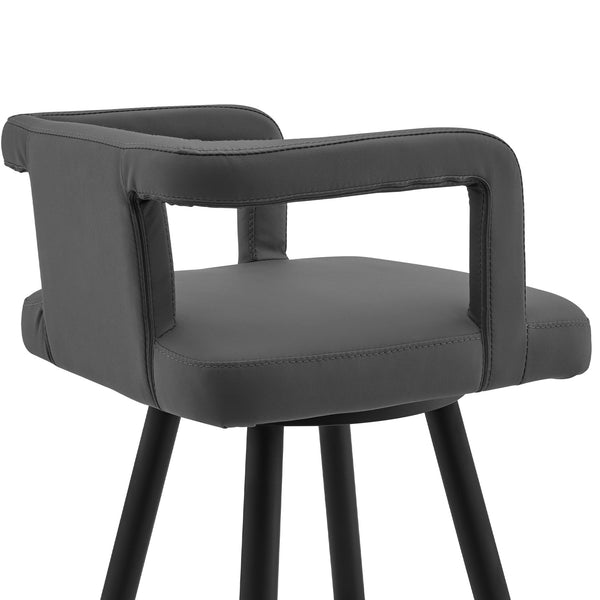 English Elm Calden 30" Gray Faux Leather Swivel Bar Stool with Padded Channel Back, Metal Frame & Footrest B2736P354386