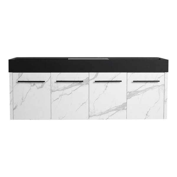 English Elm 60 Inch Wall-Mounted Bathroom Vanity With Double Black Resin Sink – Modern, Durable & Stylish Design W999S00255