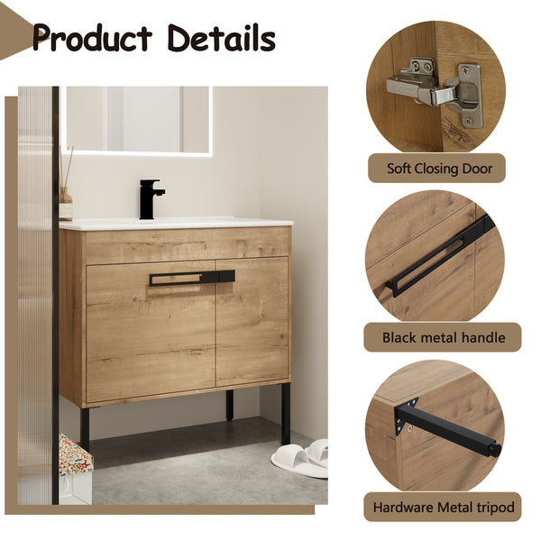 English Elm 36 Inch Bathroom Vanity With Sink - Versatile Freestanding Or Floating Design For Modern Spaces W999S00109