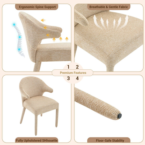 English Elm Modern Chenille Linen Accent Chair Sculptural Hollow Back Swivel Seat for Dining Vanity Khaki W3493P456190