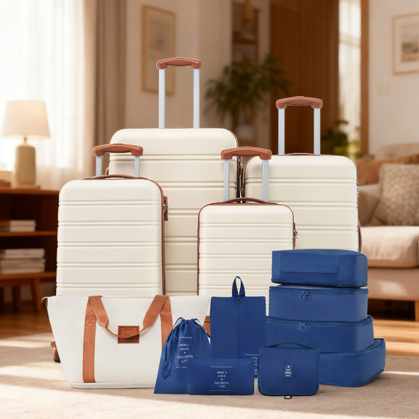 English Elm Hardshell 5 Piece Abs Spinner Luggage Set with Tsa Lock Expandable Travel Suitcases Brown+White PP310249AAK