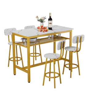English Elm 5-Piece Chic Counter Height Dining Set White & Gold – Space-Saving MDF Bar Table with 4 Chairs W578P303838