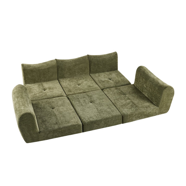 English Elm Modular Cloud Sectional Sofa Bed with Flannelette Upholstery for Flexible Living Green W1829S00075
