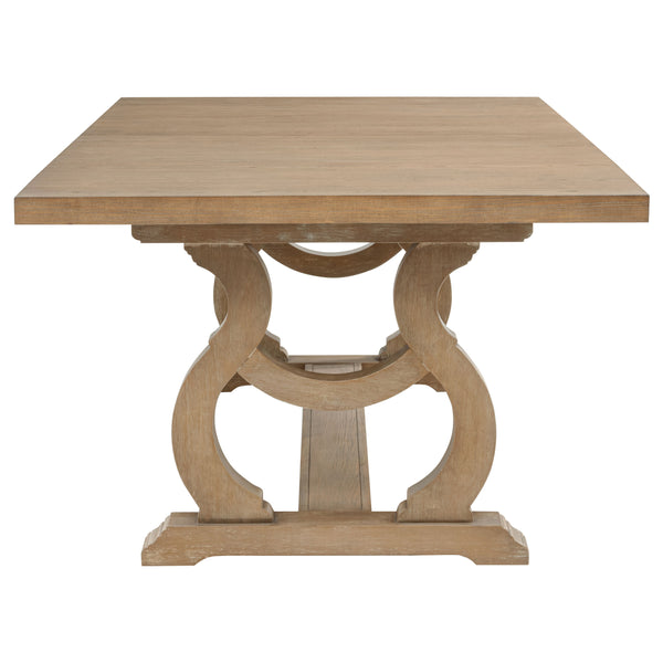 English Elm Fremont Trestle Rectangular Dining Table with Distressed Hardwood and Extension Leaf B062S00831