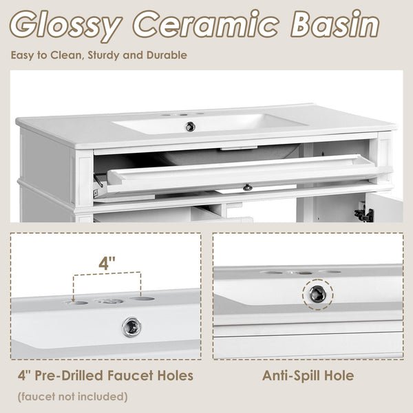 English Elm 36'' Modern Bathroom Vanity With Ceramic Sink, Soft-Close Drawers, Ample Storage & Elegant Design N710P230246K