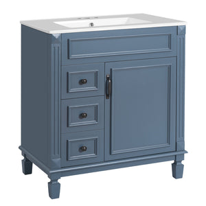 English Elm 30" Bathroom Vanity With Elegant Ceramic Sink – French-Inspired Design, Soft-Close Drawers & Storage N710P323328C