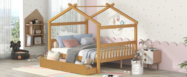 English Elm Twin House Bed Solid Pine Kids Cottage Frame with Storage Drawers Imaginative Room N708P309247M