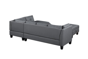 English Elm 104.5" Upholstered Sofa Chaise & Ottoman Gray - Coin-Spring Cushions, Storage Ottoman, Solid Wood Frame W2297S00018