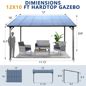 English Elm 10' x 12' Outdoor Pergola Gazebo Wall-Mounted Lean-To Metal Awning with Roof, Heavy Duty Patio Retreat W419S00055