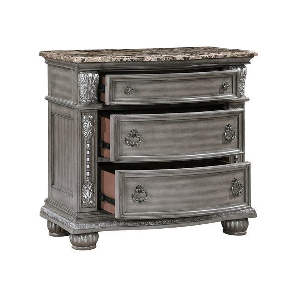 English Elm Traditional Rachelle Nightstand with 3 Drawers Weathered Pecan Finish Turned Feet Metal Drop Hardware Gray 37.25 L x 22.25 W x 33.5 H B011P186803