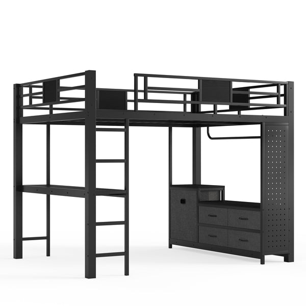 English Elm Queen Bunk Bed with Trundle Solid Pine Kids Car Themed Frame Built-in Bookshelf W1580S00440