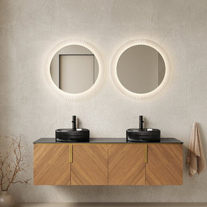 English Elm Dina 60 Inch Floating Bathroom Vanity Sintered Stone Top Dual Glass Basins Wood Grain W2615S00452