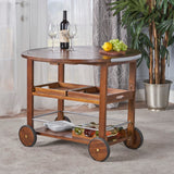 Christopher Knight Home® - Noble House - Tillary Outdoor Dark Oak Acacia Wood Bar Cart with Shiny Powder Coated Aluminum Accents