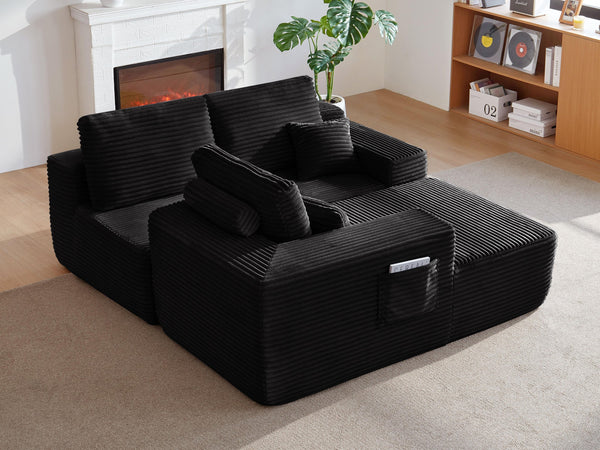 English Elm New Plush Corduroy L-shape Sectional Sofa Deep Cloud Seating for Modern Living Spaces W3975S00043