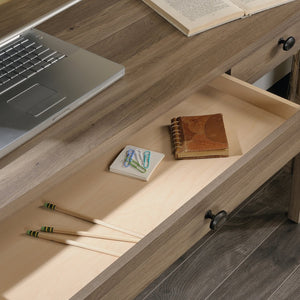 English Elm Writing Desk Brown Finish with Spacious Work Surface & 2 Smooth-Glide Drawers, Oak Accent, Durable B356P402706