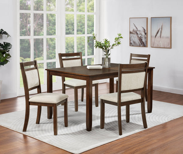 English Elm 5pc Traditional Wooden Dining Set with Rectangular Veneer Table, Tapered Legs & Upholstered Curve Back Chairs B2741P408997