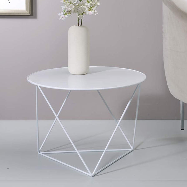 English Elm Metal Modern Geometric Round Accent Table with Irregular Metal Base for Contemporary Living Room Decor White B016P311275