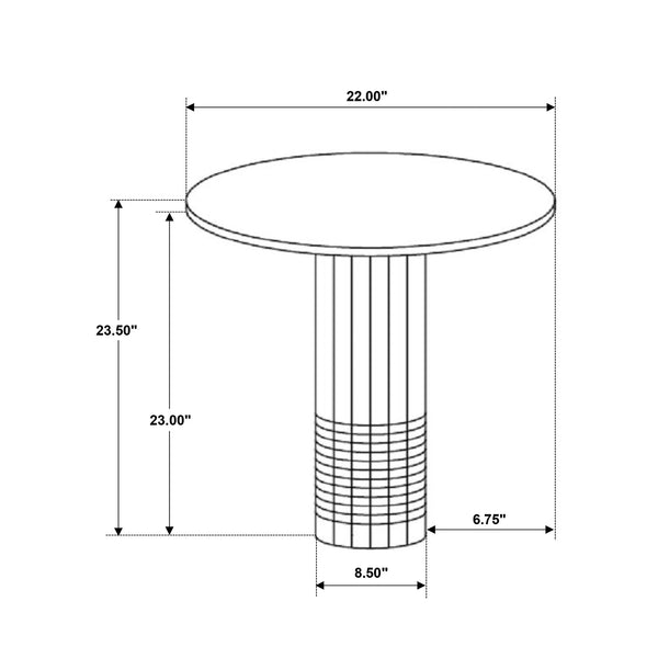 English Elm Round White Marble End Table with Fluted Cylindrical Base, Neoclassical Grid Texture Accent Piece B016S00038