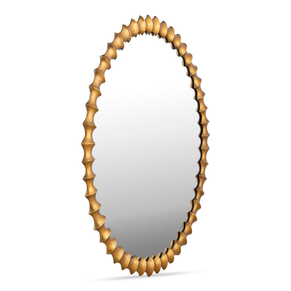 English Elm Whitby Round Wall Mirror Cast Aluminum Aged Brass Patina Artisan Entryway Accent Yellow B2769P498421