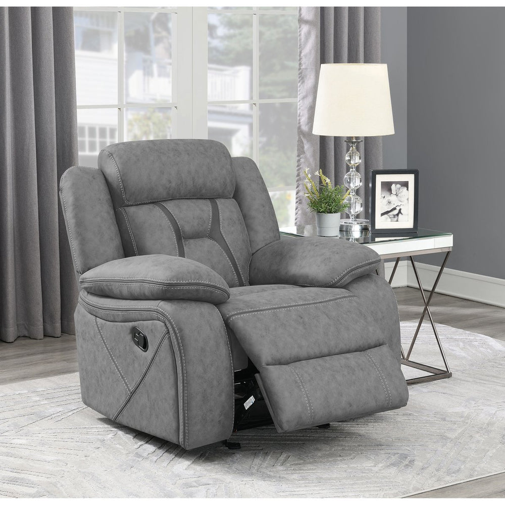 English Elm Endra Grey Upholstered Glider Recliner Chair with Pocket Coil Support, Soft Padding, Modern Neutral Elegance B062P328636