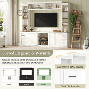 English Elm Unique Low Profile Media Console with Led Lighting Glass Shelves Fits Tvs to 105 White N721S000077K