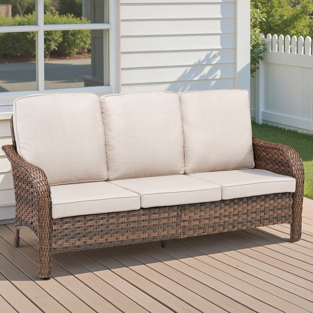 English Elm 49.6" Pe Wicker Patio Loveseat All-weather Steel Frame Deep Seat Outdoor Sofa Beige T3773P417370