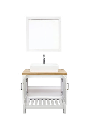English Elm 32" Modern Bathroom Vanity With Above-Counter Sink, Solid Wood Cabinet & Mirror For Small Spaces W3151S00003