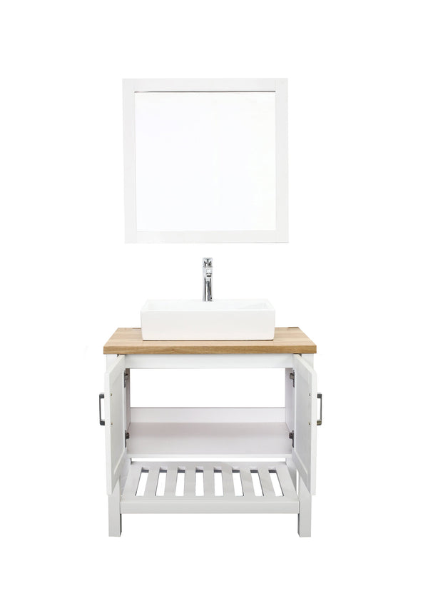 English Elm 32" Bathroom Vanity With Sink, Modern Solid Wood Cabinet For Small Spaces, Stylish Open Shelf Design W3151S00013
