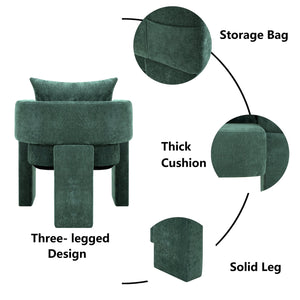 English Elm Modern Chenille 3-Leg Dining Chair with Ergonomic Arms and Removable Pillow, Supportive Comfy Accent Seating for Small Spaces Dark Green 31.5 L x 27.76 W x 15.16 H W1716P280600