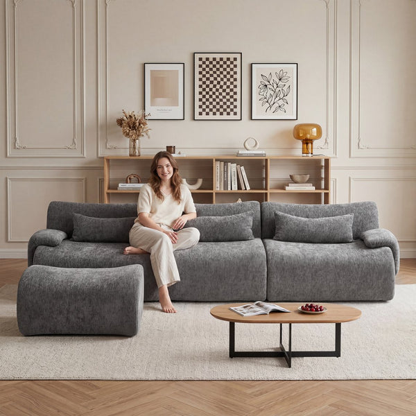 English Elm Boneless Curved Sofa 3 Seat Low Profile Streamlined Frame for Modern Living Rooms W3728S00009
