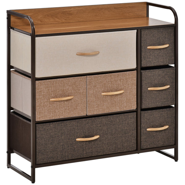 English Elm HOMCOM 7-Drawer Dresser with Steel Frame and Wooden Top, Foldable Fabric Drawers for Organized Living Spaces Brown W2225P229650