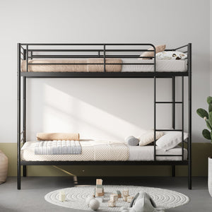 English Elm Bunk Bed Twin Over Twin With Ladder, High Guardrail & Storage - Versatile Metal Design, Noise-Free W3752P378626