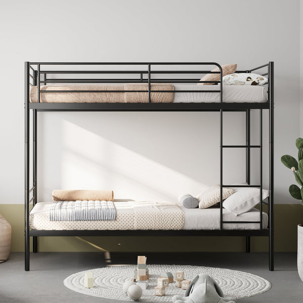 English Elm Bunk Bed Twin Over Iron Frame Full Guardrail Ladder No Box Spring Needed W3752P449023