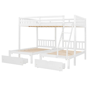 English Elm Full Over Twin Triple Bunk Bed Pinewood Frame with Storage Drawers and Guardrails LT000343AAK-2