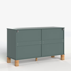 English Elm 6-drawer Solid Wood Dresser Mid-century Modern Gray Finish with Metal Bar Handles Light Green W1445P419755